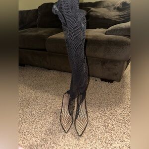 Black Fishnet Knee High Heels (C271)